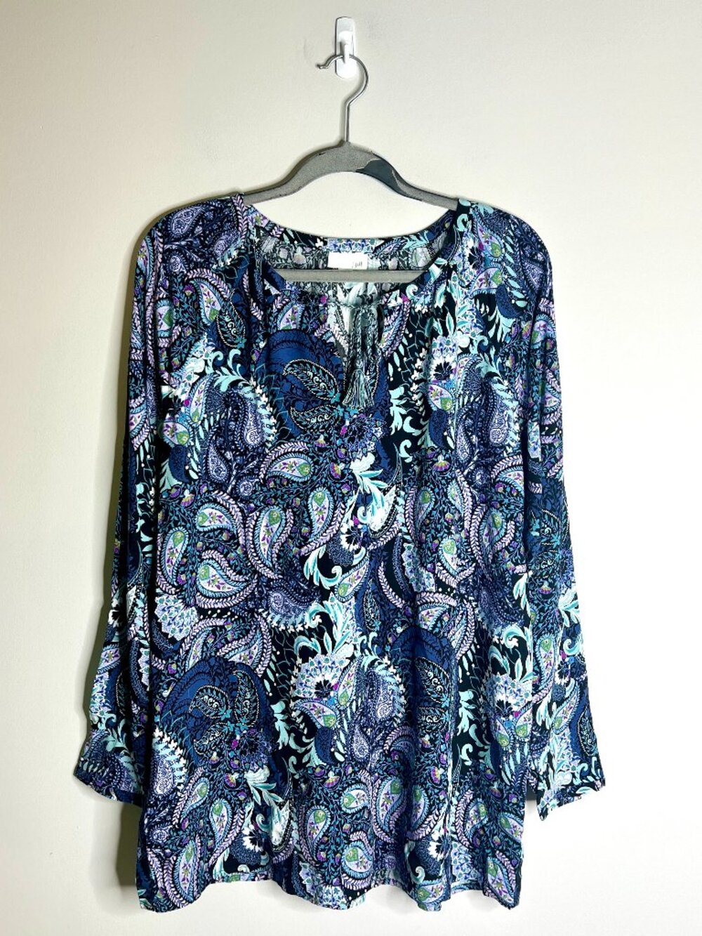J. Jill Moody Dark Floral Paisley Printed Tunic Tasseled Peasant Bohemian Sz M